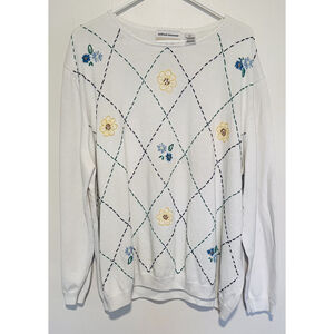 Alfred Dunner Floral Sweater Women’s 3X Embroidered Spring Vintage Cottagecore